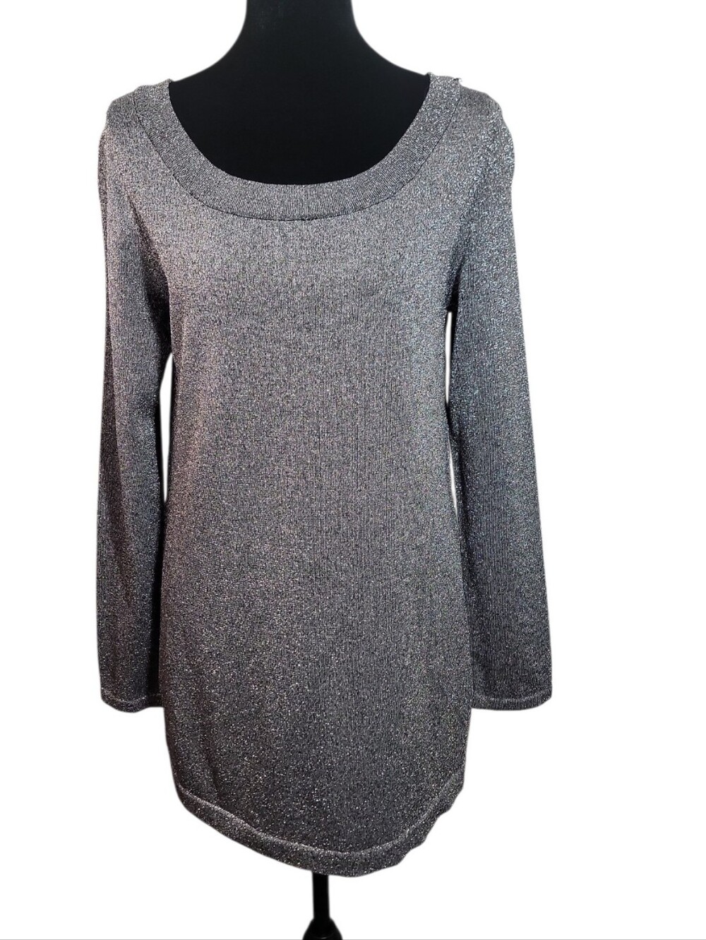 89th & Madison gray silver sparkle knit scoop neck tunic top women's medium